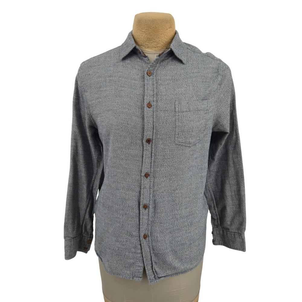 Earthbound Trading Co Button Down Shirt Mens L Gray Long Sleeve Tribal Trim
